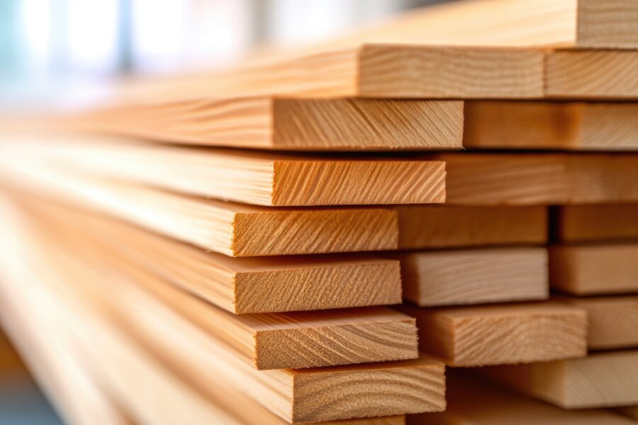 Close-up of Freshly Cut Wooden Planks in Workshop